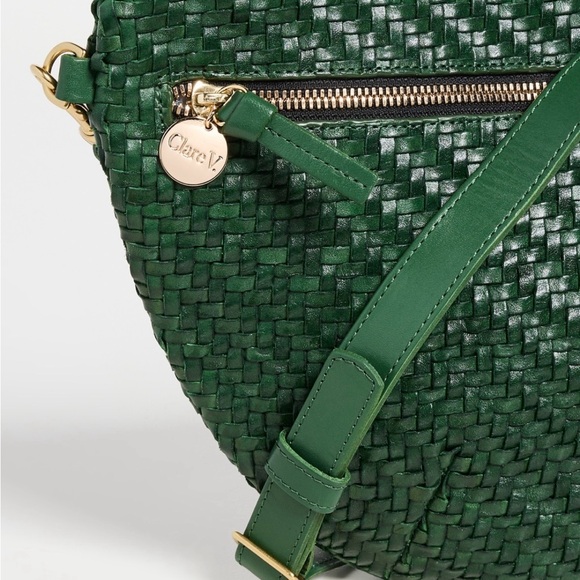 CLARE V. GRANDE FANNY in EVERGREEN Cross body handwoven Leather Bag  NWOT - Picture 7 of 7